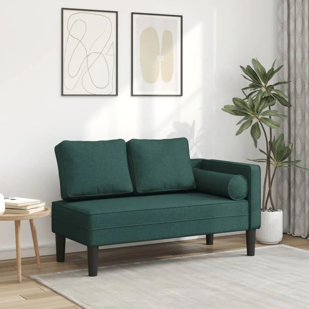 Chaise Longue Con Cuscini Verde Scuro İn Tessuto /