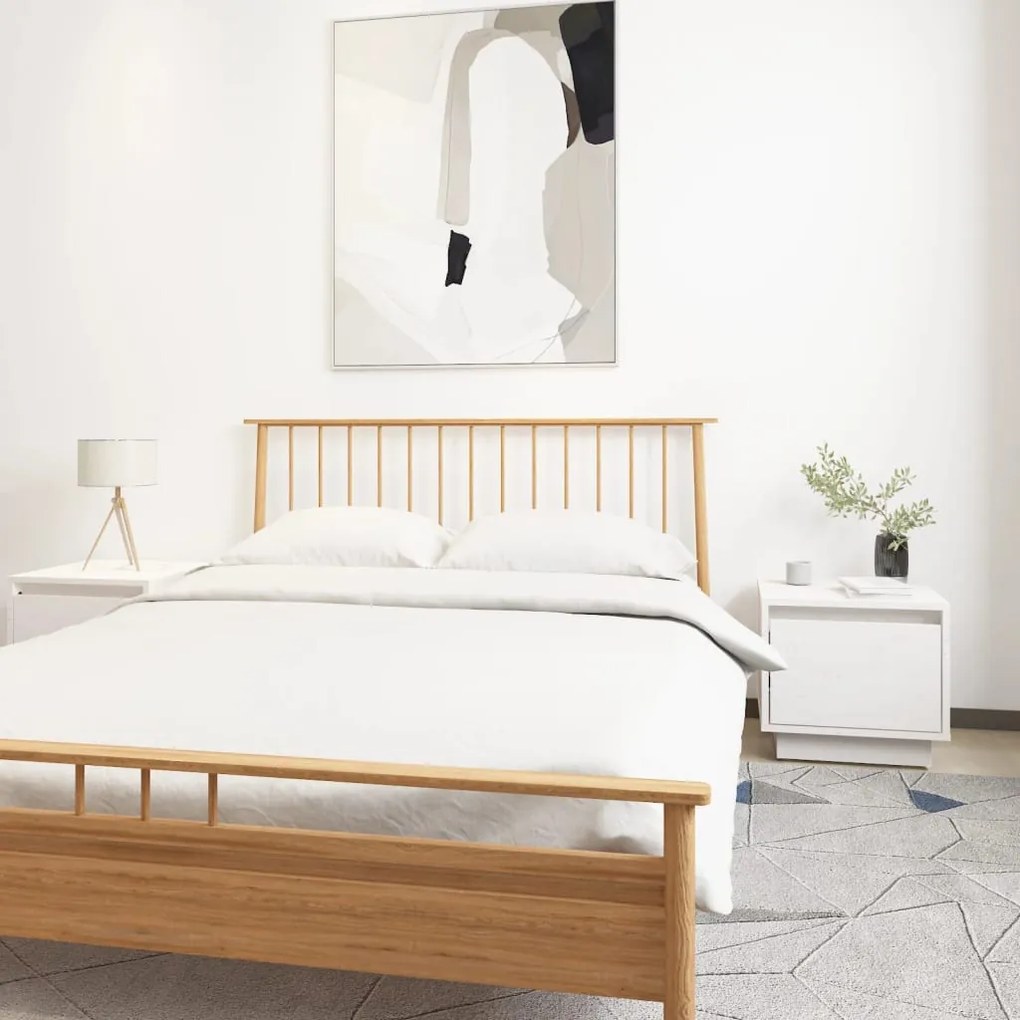 Comodini 2 Pz Bianchi 35x34x32 Cm İn Legno Massello Di Pino /