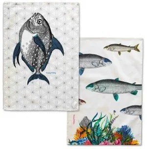 Panno da Cucina HappyFriday Fish Multicolore 70 x 50 cm (2 Unità)