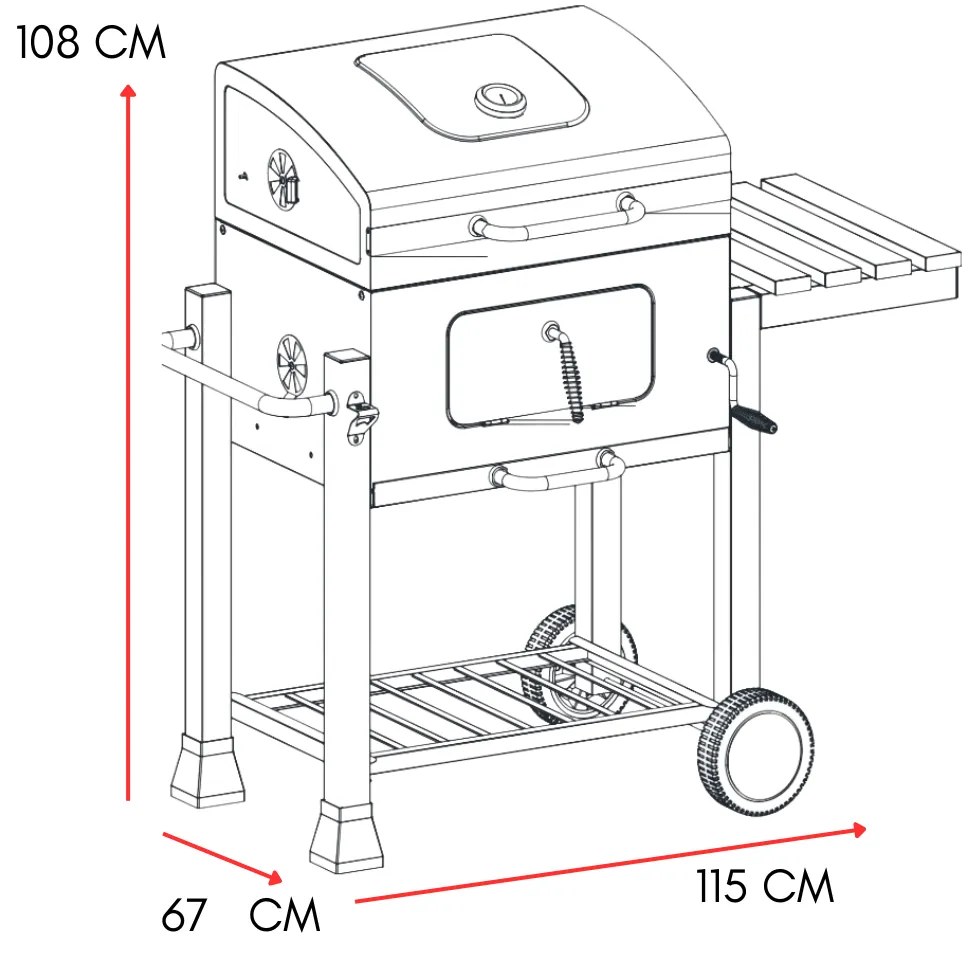 Barbecue a Carbone BBQ a Carbone con Doppia Griglia in Acciaio Grill da Giardino con Ruote, Apribottiglie e Ripiani