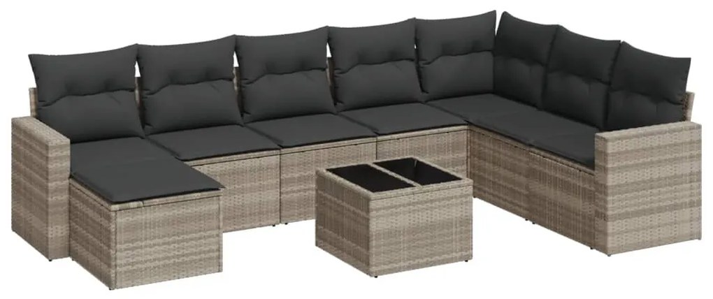 Set divano da giardino 9pz con cuscini grigio chiaro polyrattan