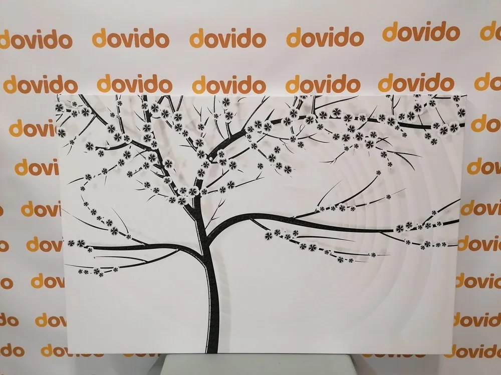 Stampa su tela – Albero moderno in bianco e nero su sfondo astratto