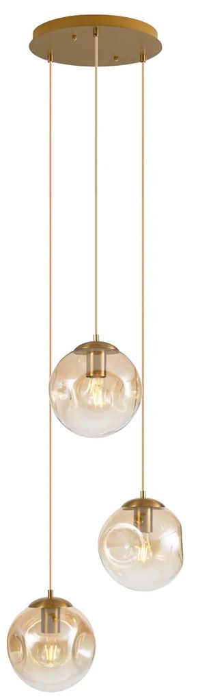 Lampada a sospensione Art Déco ottone con vetro ambrato 3 luci - Douglass