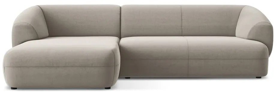 Divano angolare beige (con penisola a sinistra) con rivestimento in velluto Moana – Makamii