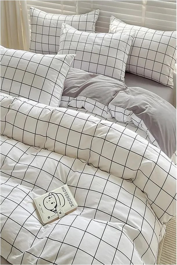Biancheria da letto bianca/grigia in cotone renforcé per letto singolo/per letto esteso con lenzuolo incluso/3 pezzi 160x220 cm Checkered – Mila Home