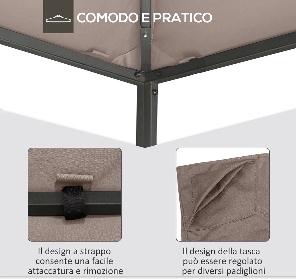 Tetto di Ricambio per Gazebo 3x3m con Prese d'Aria e Fori di Drenaggio 298x295 cm in Poliestere Beige...