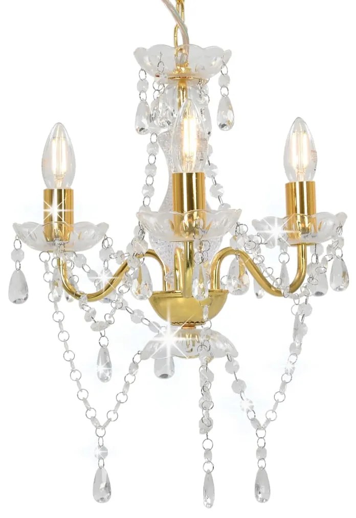 Lampadario Con Perline Dorato Tondo 3 e14 /