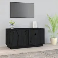 Mobile Porta TV Nera 80x35x40,5 cm in Legno Massello di Pino 814473