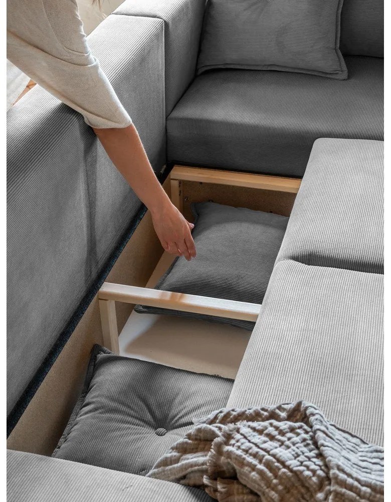 Divano letto in velluto a coste grigio (angolo destro) Lazy Lukka - Miuform