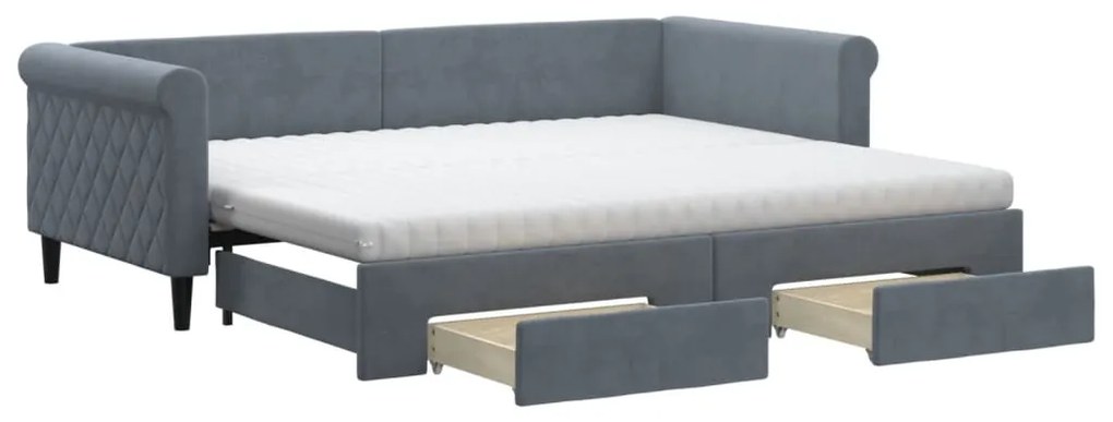 Divano letto estraibile cassetti grigio scuro 90x200cm velluto