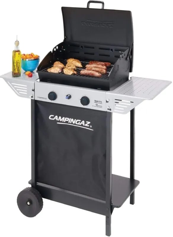 Campingaz Xpert - Barbecue a gas, 100 l, con due bruciatori compatti, potenza 7,1 kW, griglia a griglia, 2 comodini ausiliari e carrello in acciaio