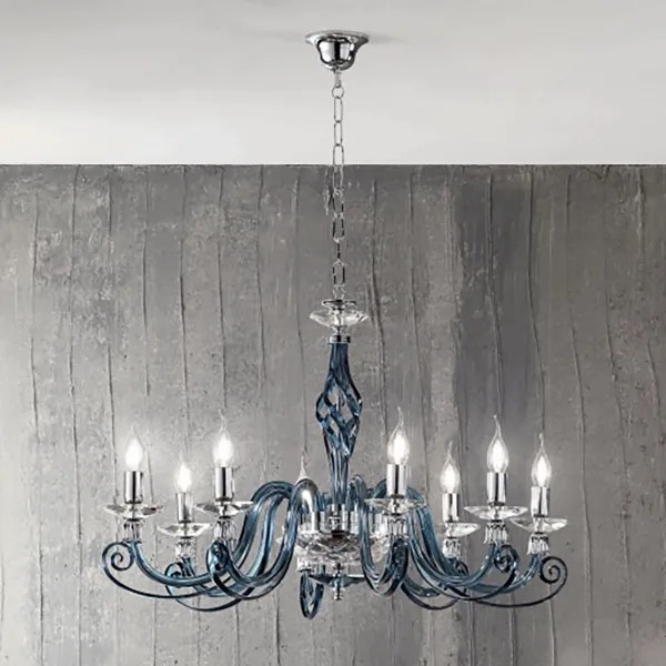 Lampadario a sospensione 1306 in vetro soffiato lavorato a mano 8 luci D84 cm OTTANIO