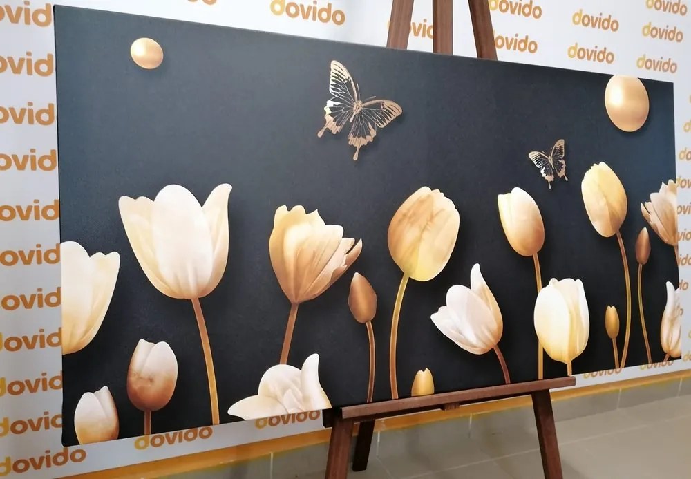 Quadro su tela – Tulipani con motivo dorato