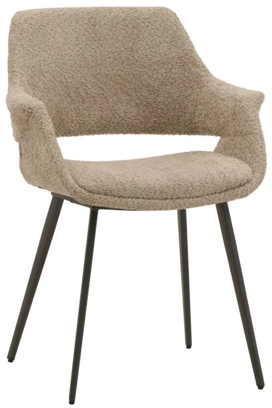 Set di sedie EMBAJADORES in tessuto beige effetto bouclé e gambe in metallo nero, con braccioli