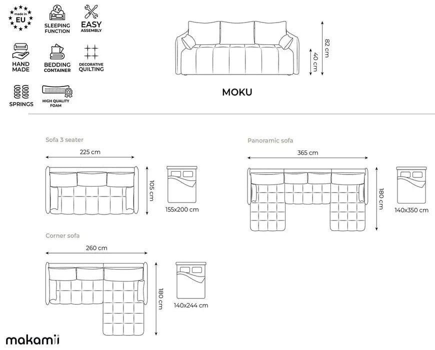 Divano angolare color kaki allungabile/con contenitore (con penisola a destra/con chaise lounge) Moku – Makamii