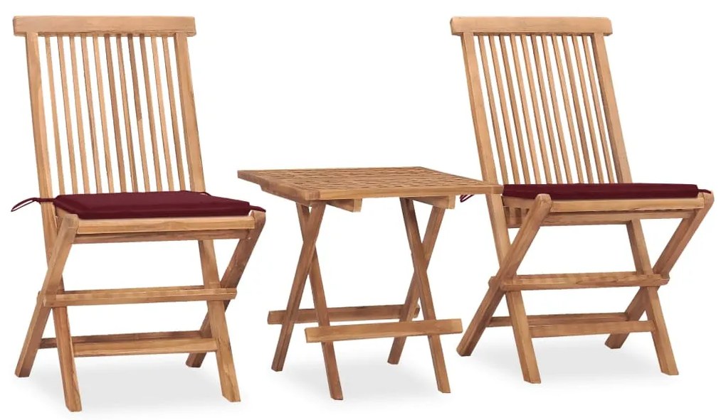 Set Da Pranzo Giardino Pieghevole 3 Pz Cuscino Massello Di Teak /