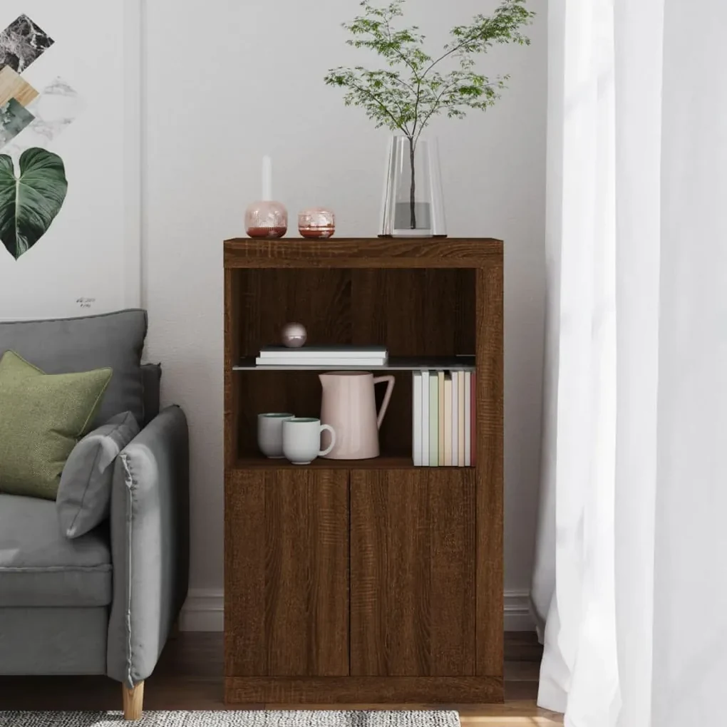 Armadietto con luci led rovere marrone in legno multistrato
