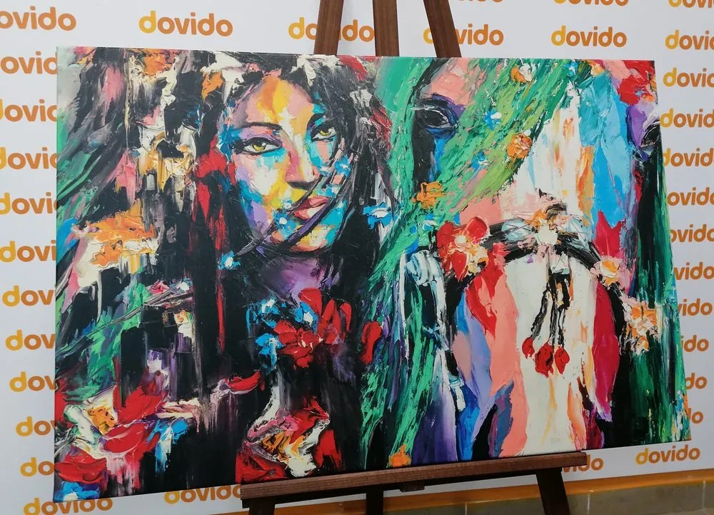 Stampa su tela – Donna e cavallo in pittura ad olio
