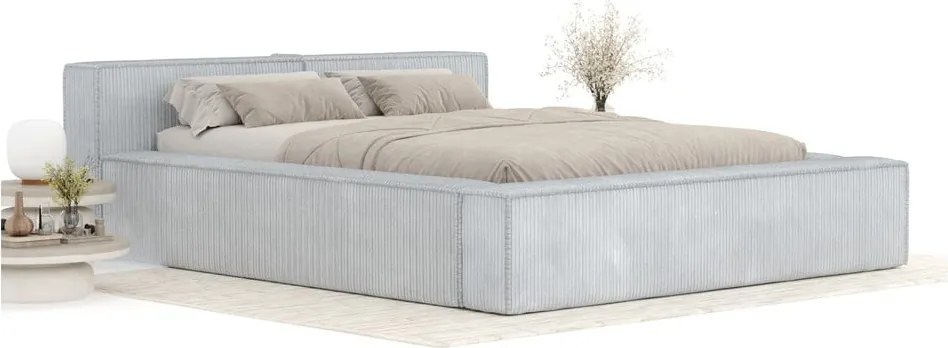 Letto matrimoniale imbottito grigio chiaro con contenitore e rete inclusi 180x200 cm Voliera – Maison de Rêve