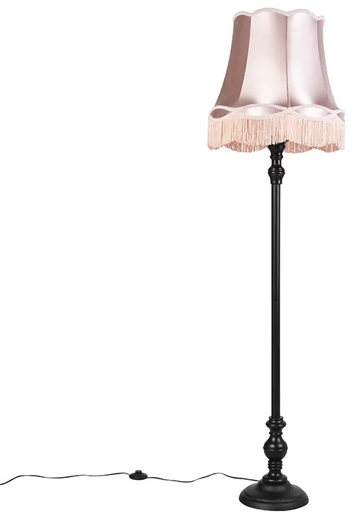 Lampada da terra nera con paralume granny rosa - Classico