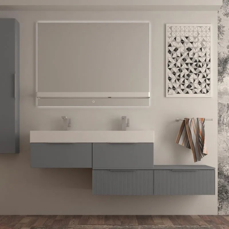 Mobile da bagno sospeso sotto lavabo Modula di BADEN HAUS L 120 x H 25 x P 44 cm grigio nuvola opaco liscio, 1 cassetto