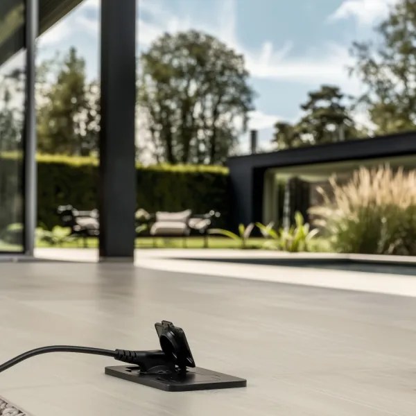 Solight 5B323B - Presa doppia da incasso a pavimento per esterno IP55 nero rettangolare