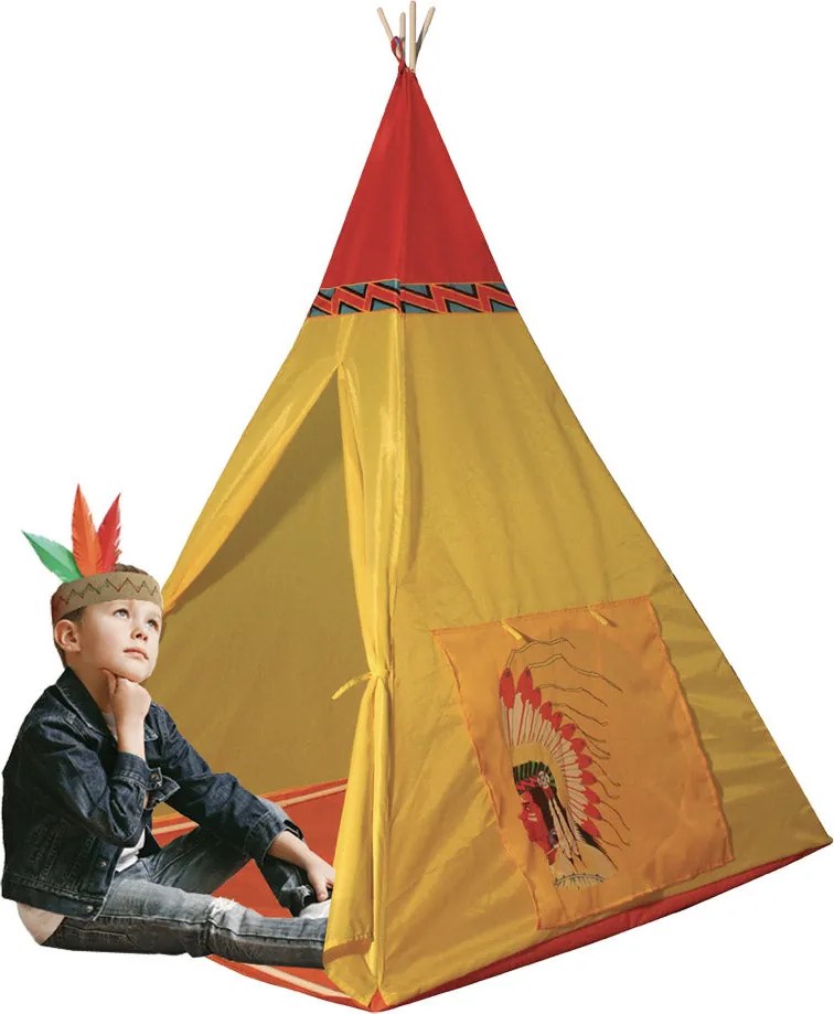 Tenda Indiana per Bambini 100x100x135 cm Struttura in Plastica Tubolare Gialla...