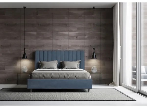 Letto contenitore da 160x200 in microfibra blu Agueda