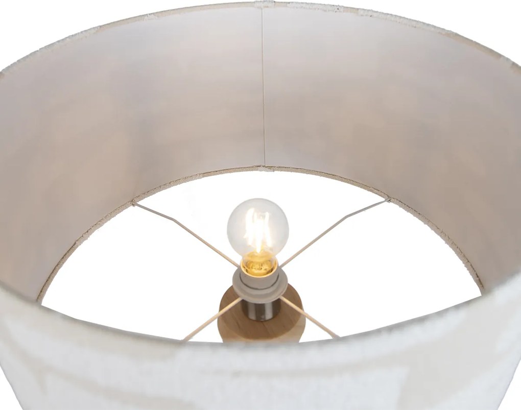 Lampada da terra a treppiede in legno con paralume a righe bianche e beige 50cm - Lou