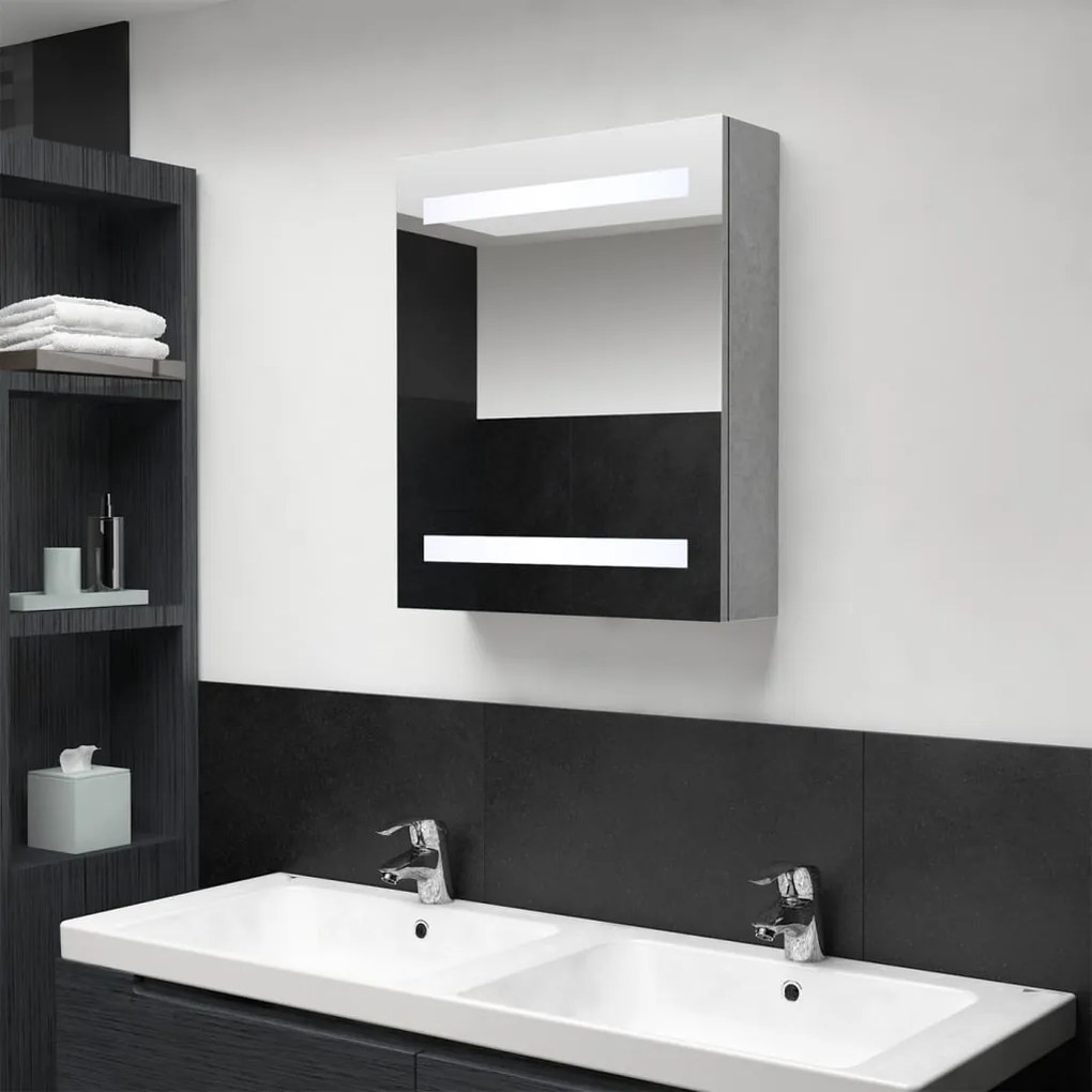 Armadietto Bagno Con Specchio E Led Grigio Cemento 50x14x60 Cm /