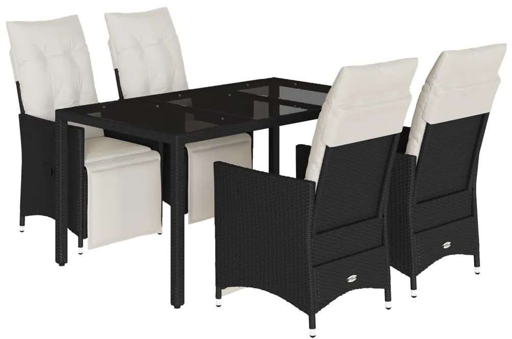 Set da pranzo da giardino 5 pz nero con cuscini in polyrattan