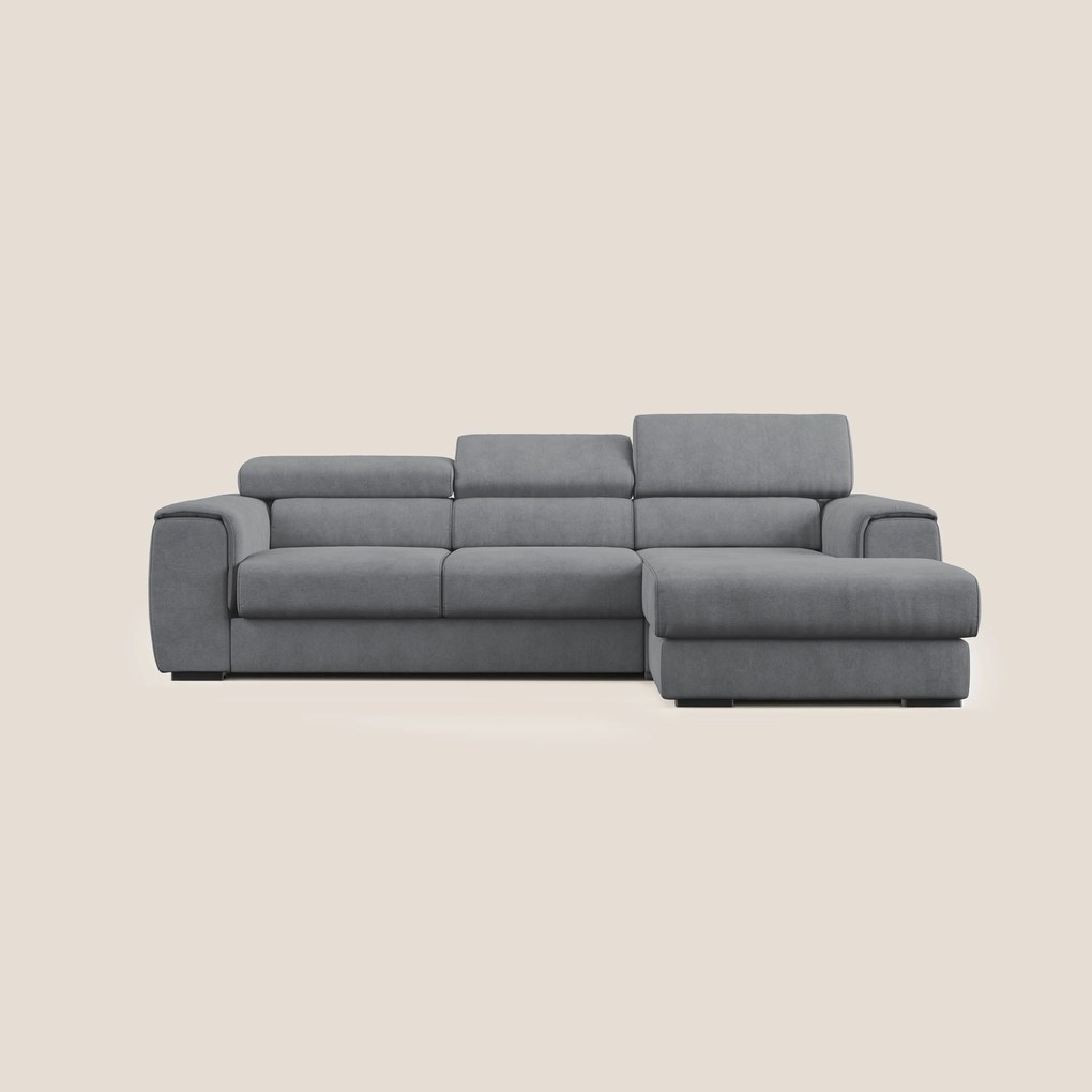 Zeno Divano angolare Destro 260 cm con pouf estraibile in tessuto morbido impermeabile T02 GRIGIO grigio Destro