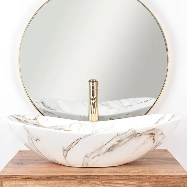 REA-U8597 - Lavabo da appoggio ROYAL 36x62 cm in ceramica, finitura effetto marmo