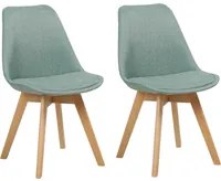 Set di 2 sedie da pranzo con rivestimento in tessuto verde menta gambe in legno eleganti design moderno