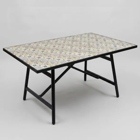 Set Tavolo E Sedie Da Esterno 90x160 Cm In Ferro E Maioliche Amalfi