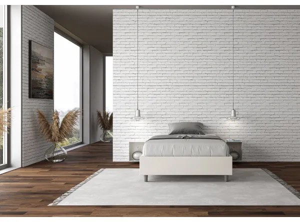 Letto una piazza e mezza con rete imbottito 120x200 similpelle bianco Azelia