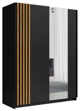 Armadio 150x200h Cm 2 Ante Scorrevoli Con Specchio Nero Listelli Rovere Bayadero