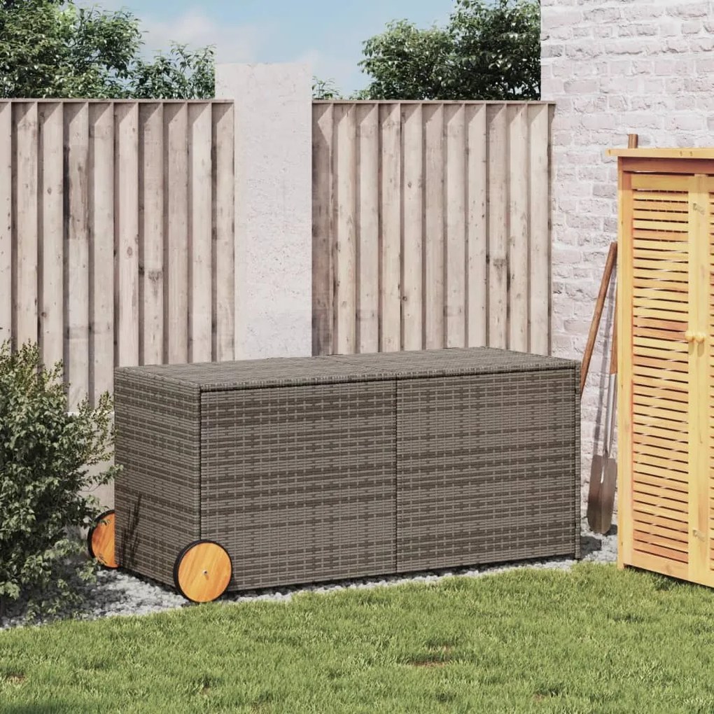 Contenitore da giardino con ruote grigio 283l in polyrattan