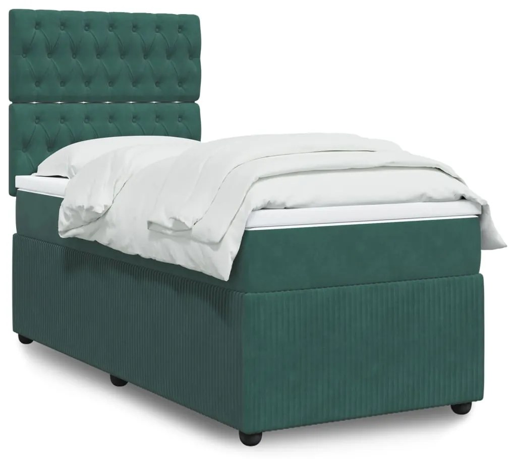 Giroletto A Molle Con Materasso Verde Scuro 80x200 Cm Velluto /