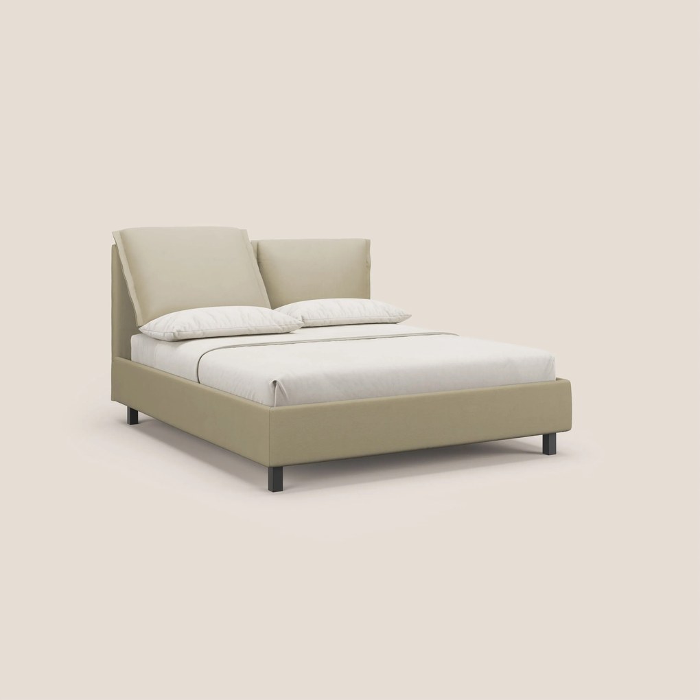 Emma letto contenitore con cuscini mobili in microfibra smacchiabile T11 panna