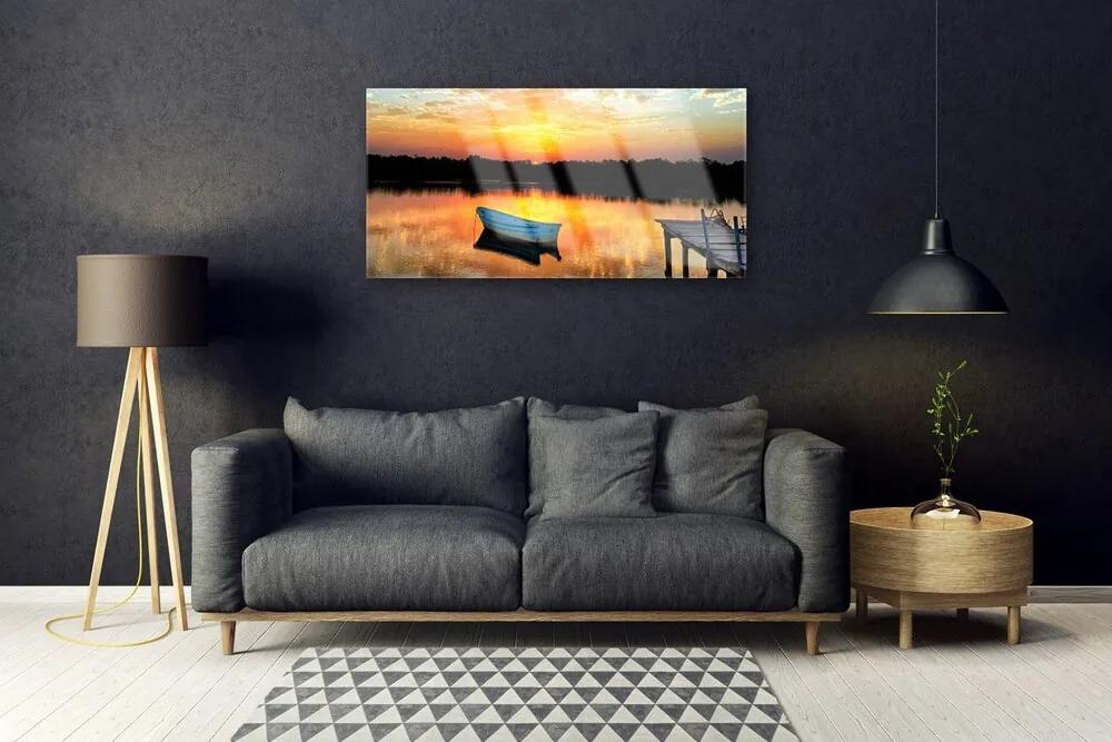 Quadro acrilico Paesaggio del lago del ponte della barca 100x50 cm