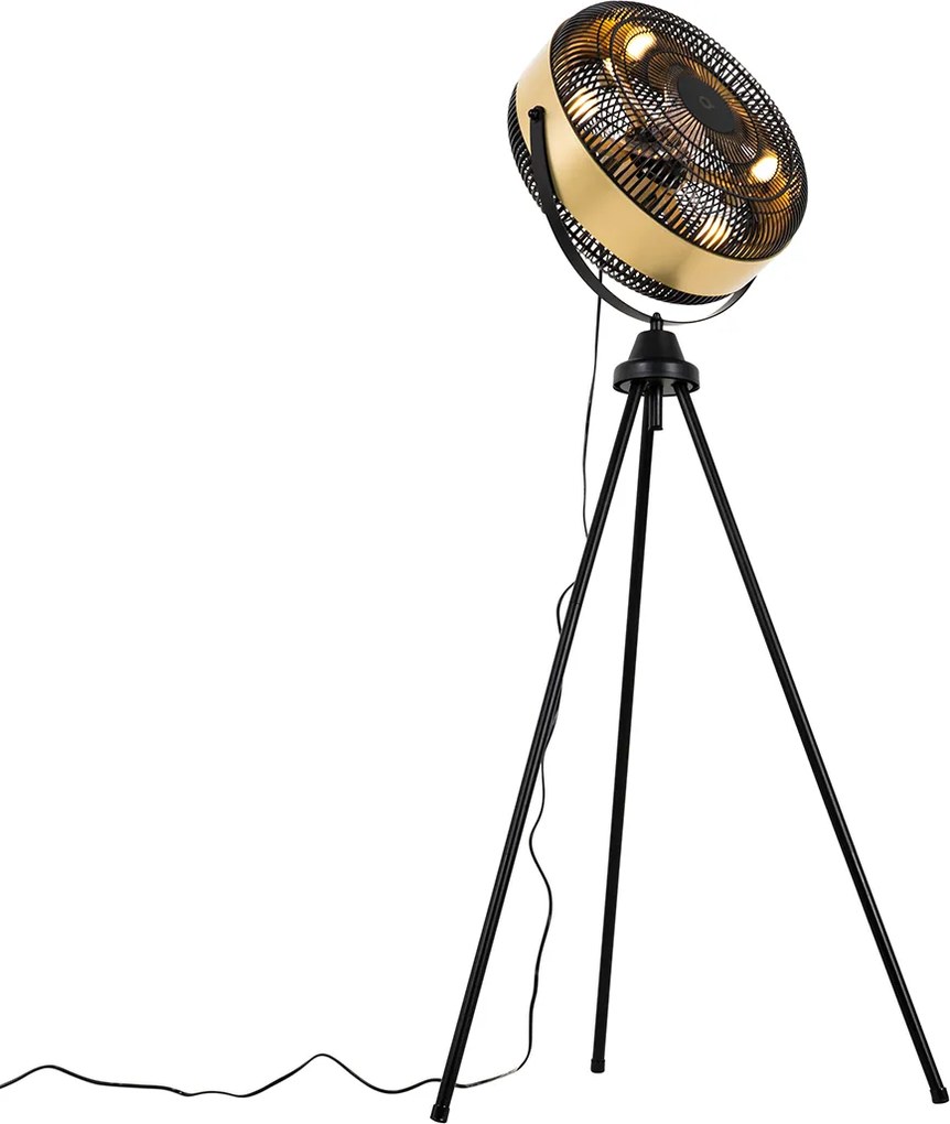 Ventilatore da terra nero con oro 4 luci dimmerabile - Kim