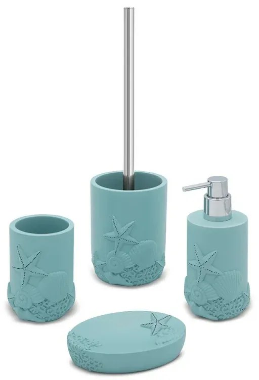 Set accessori bagno 3 pezzi da appoggio in resina acquamarina Coral