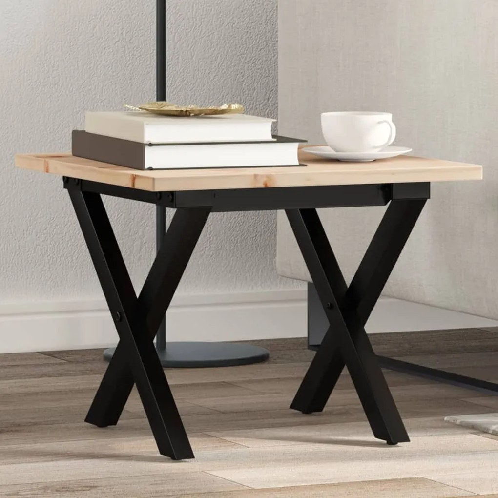 Tavolino Da Salotto Telaio A X 40x40x35 Cm Legno Pino E Acciaio /