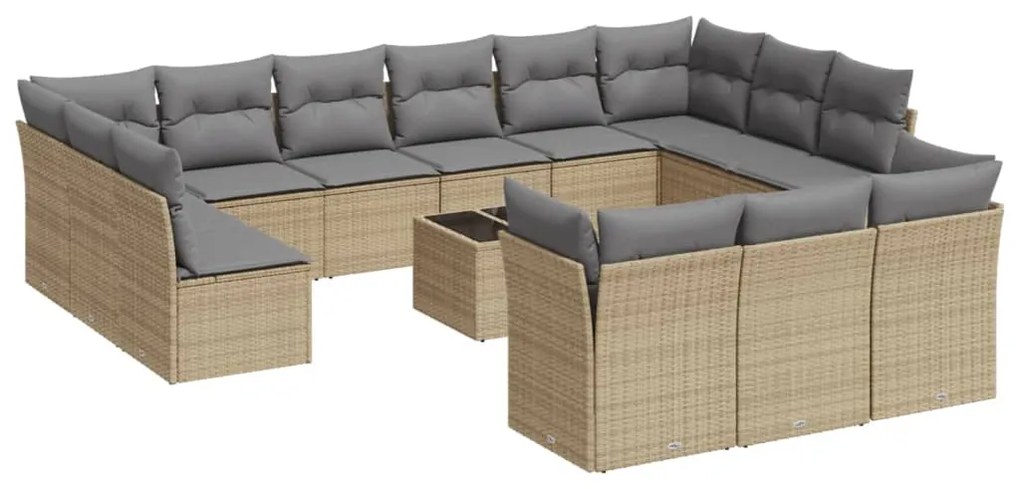 Set divani da giardino 14pz con cuscini in polyrattan beige