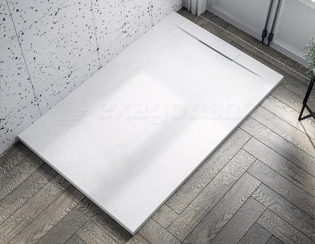 Sirio piatto doccia 80x120 ultrapiatto effetto pietra con piletta lineare alta portata e copripiletta in resina bianco