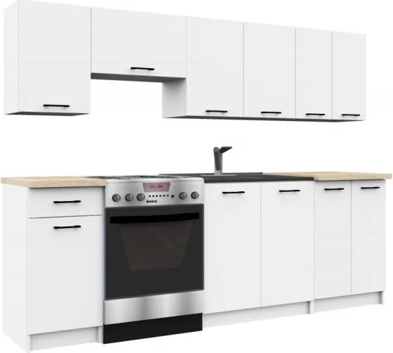 Cucina Lineare 240 Cm Moderna Componibile Bianco Opaco Emma V1