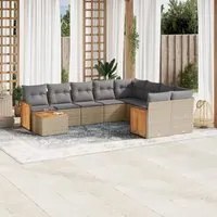 Set Divano da Giardino 10 pz con Cuscini Beige in Polyrattan 3227998