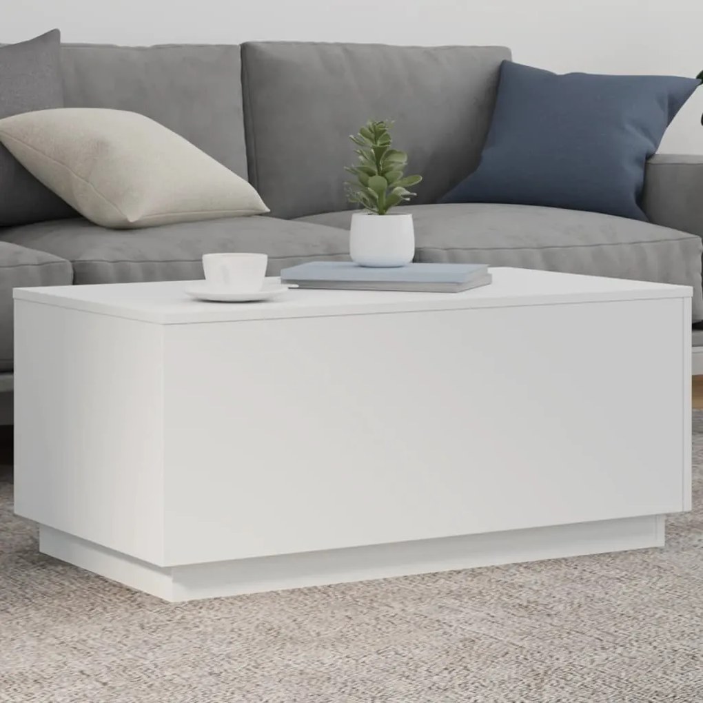 Tavolino Da Soggiorno Con Luci Led Bianco 90x50x40 Cm /