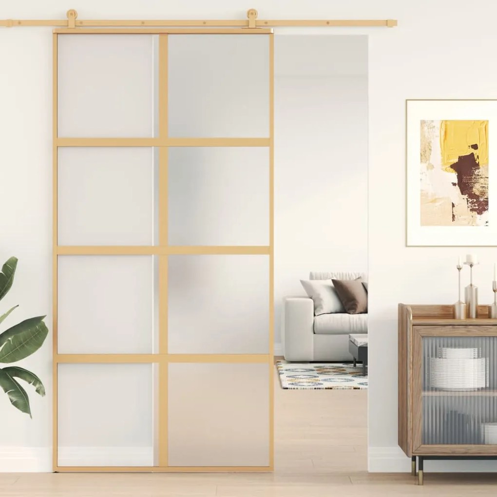 Porta Scorrevole Oro 102,5x205 Vetro Smerigliato Esg Alluminio /